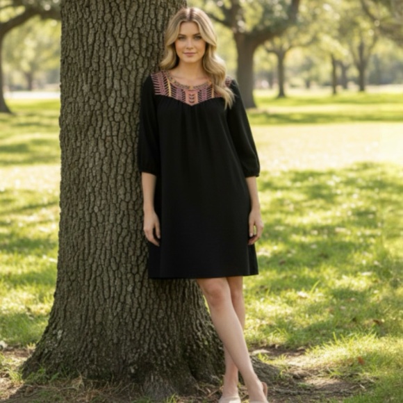 Skies are Blue Black Embroidered Boho Dress - Picture 4 of 10